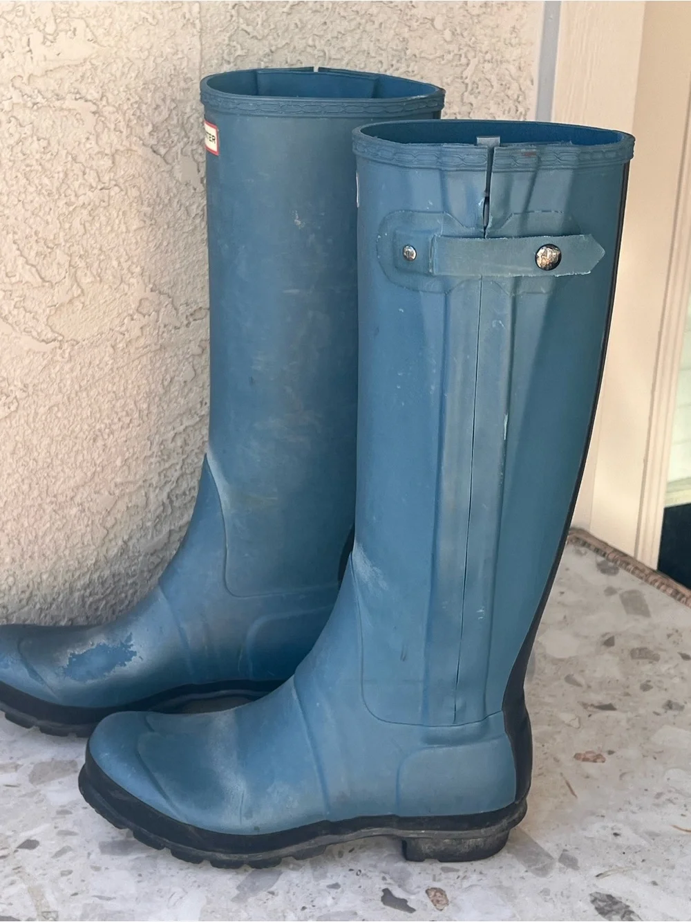 Hunter Original Tall Stripe Rain Boots Two Tone Matte Blue US 9